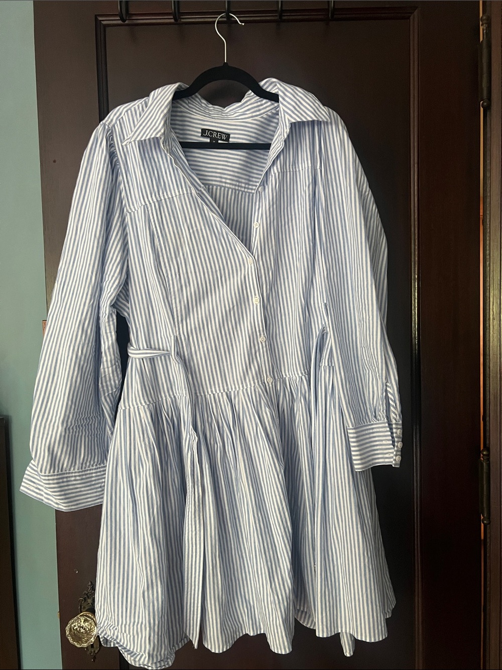 J. Crew Blue and White Striped Long Sleeve Shirt Dress